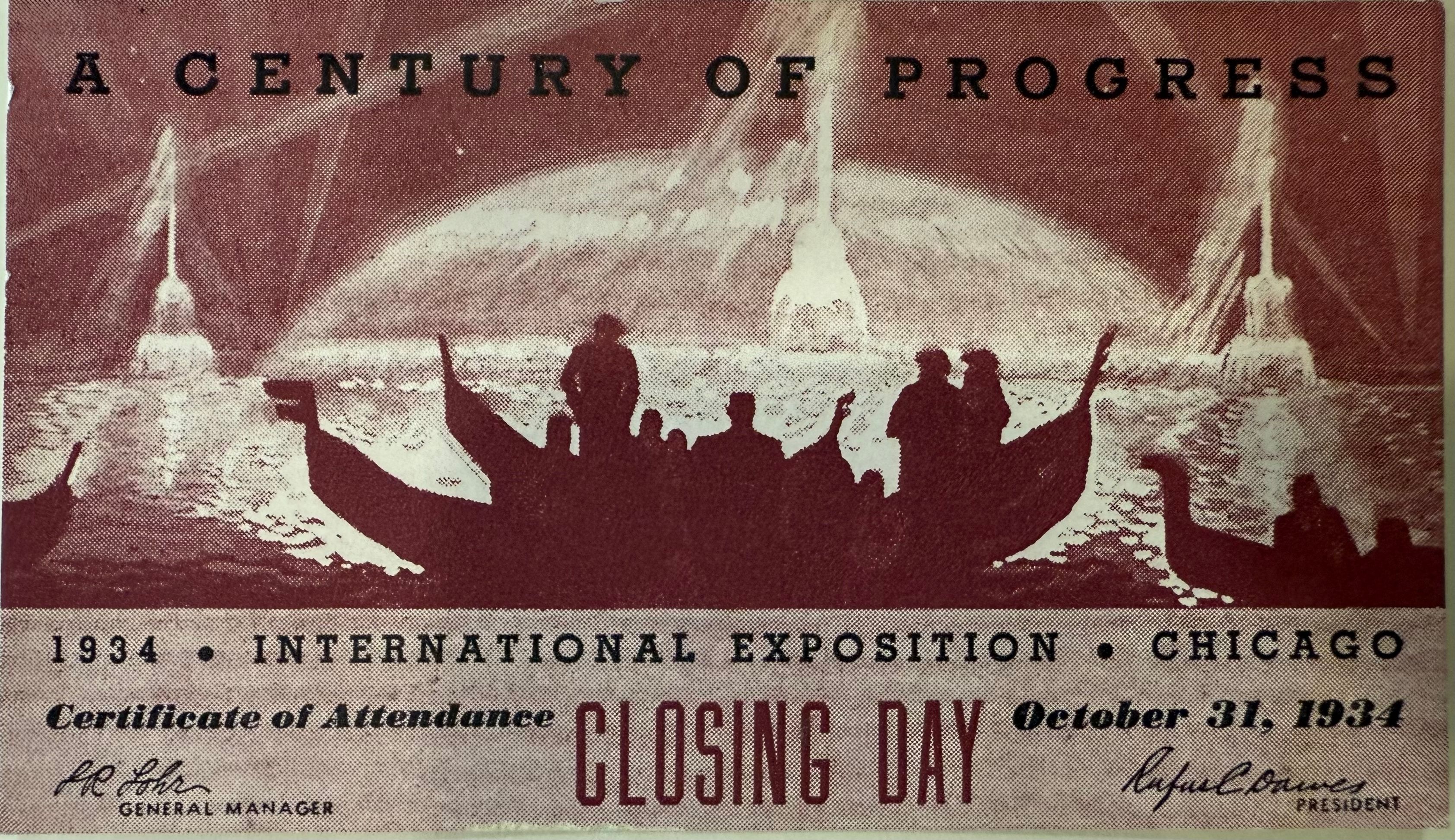 A Century of Progress Certificate of Attendance