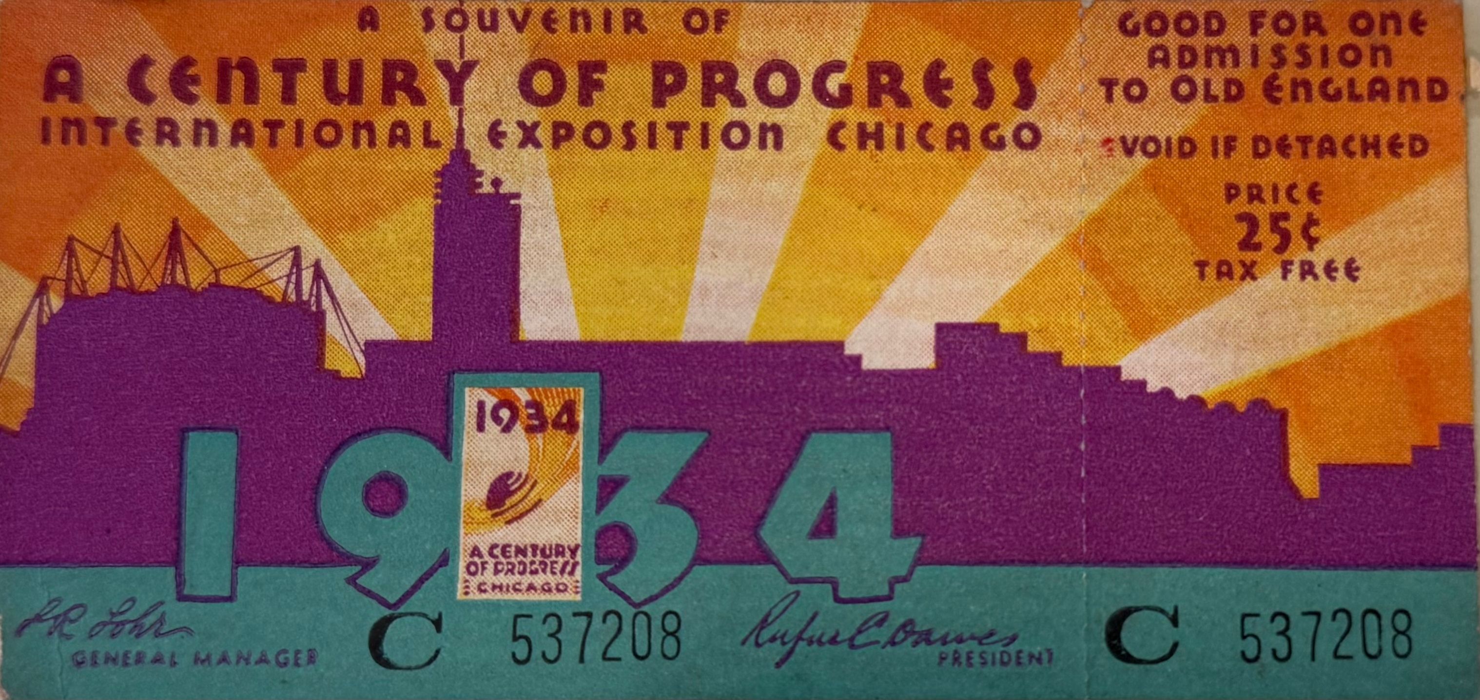 Chicago 1933 World's Fair ticket